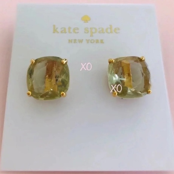 Kate Spade Square Stud Earrings in Green and Gold - Picture 3 of 6